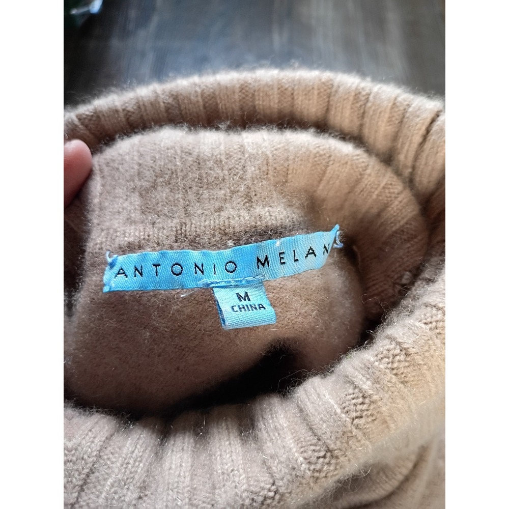 Antonio Melani 100% Cashmere Cowl Neck Turtleneck Sweater Women's Medium Tan